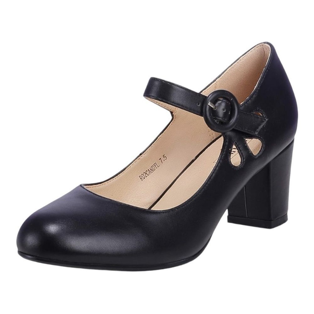 IDIFU Candy Dress Mary Jane Low Block Heels Black Round Toe Pumps Size 9.5